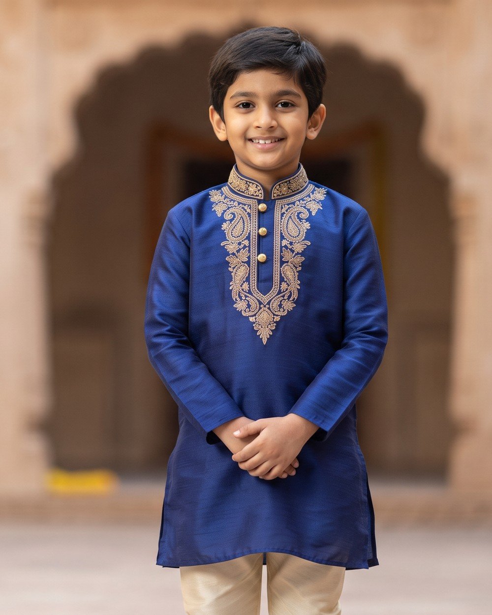 Boys Blue Embroidered Kurta Set