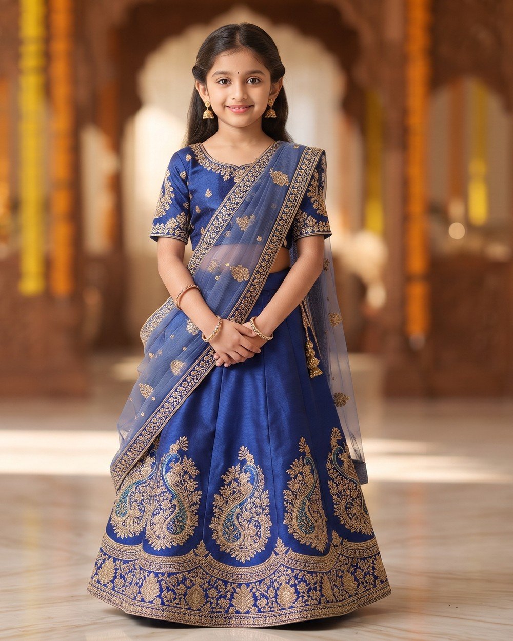 Girls Blue Embroidered Lehenga Choli