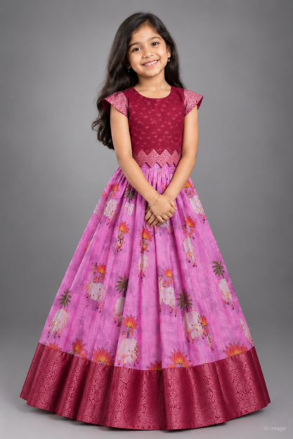 Pink pichwai lehenga with red blouse