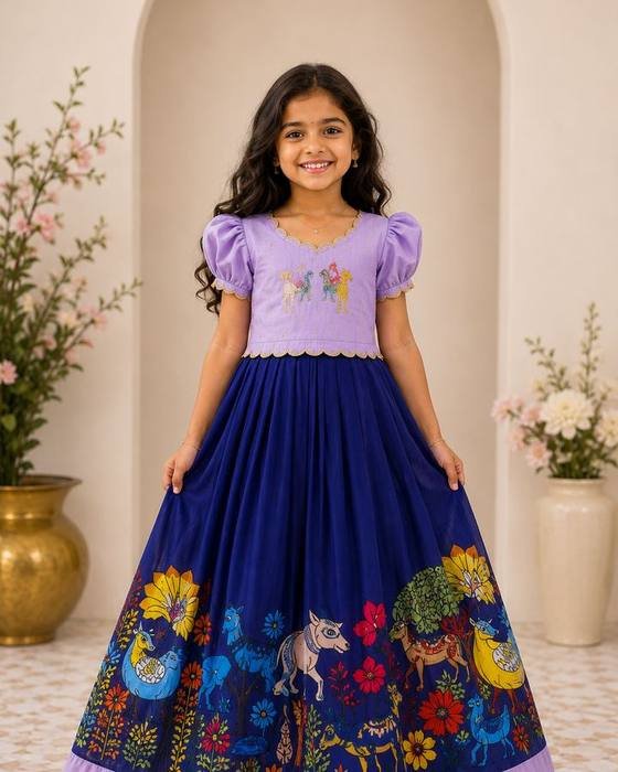 Lavender Bird-printed Peplum Blouse Kids Wear