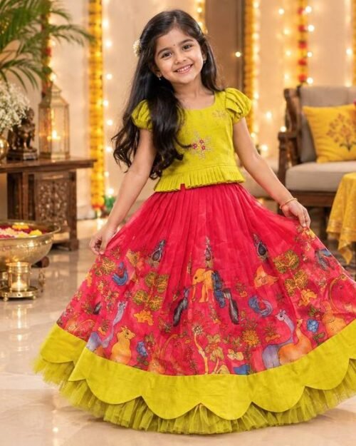 Yellow Embroidered Crop Top Kids Wear