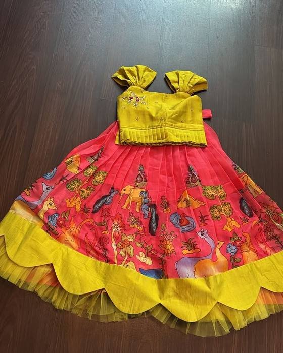 Yellow Embroidered Crop Top Kids Wear