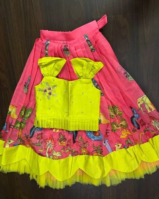 Yellow Embroidered Crop Top Kids Wear
