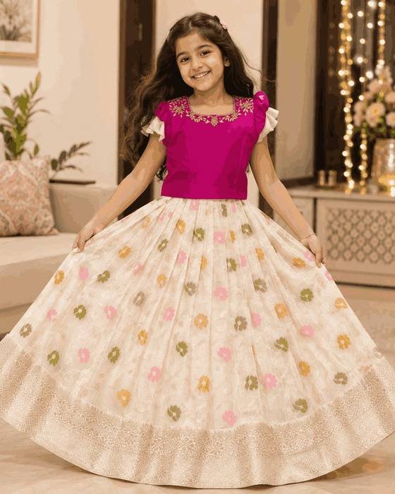 Magenta Embroidered Round-neck Blouse Kids Wear
