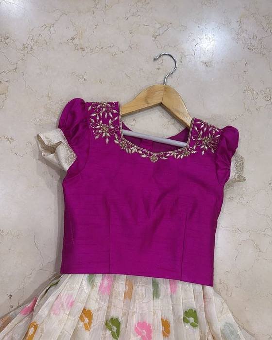 Magenta Embroidered Round-neck Blouse Kids Wear
