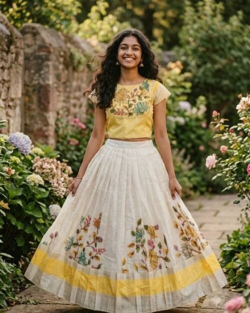 Golden Floral-embroidered Peplum Blouse Kids Wear
