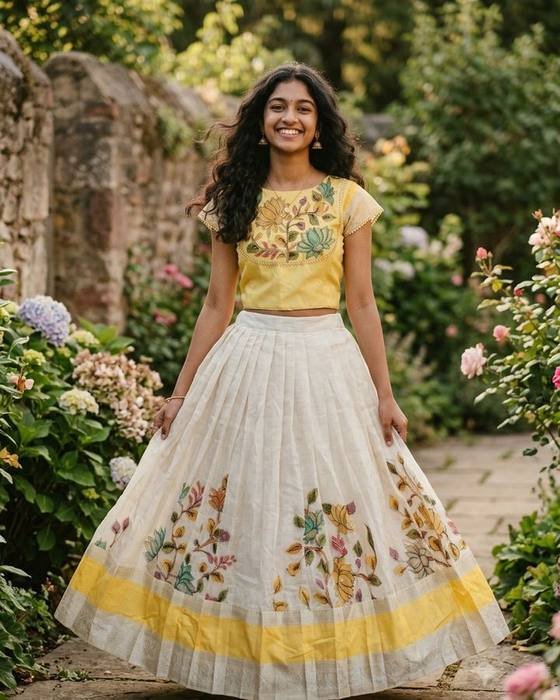 Golden Floral-embroidered Peplum Blouse Kids Wear