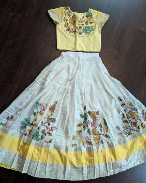 Golden Floral-embroidered Peplum Blouse Kids Wear