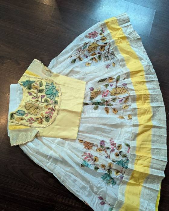 Golden Floral-embroidered Peplum Blouse Kids Wear