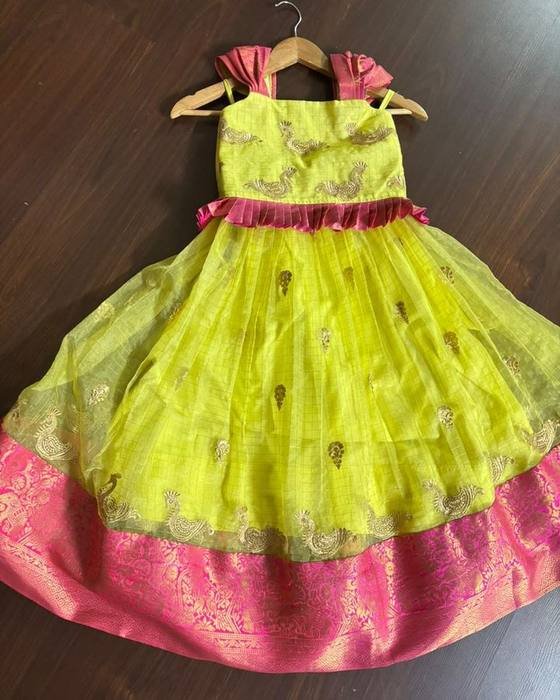 Golden Floral-embroidered Peplum Blouse Kids Wear