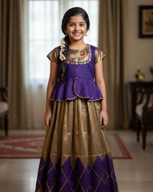 Purple Embroidered Peplum Blouse Kids Wear