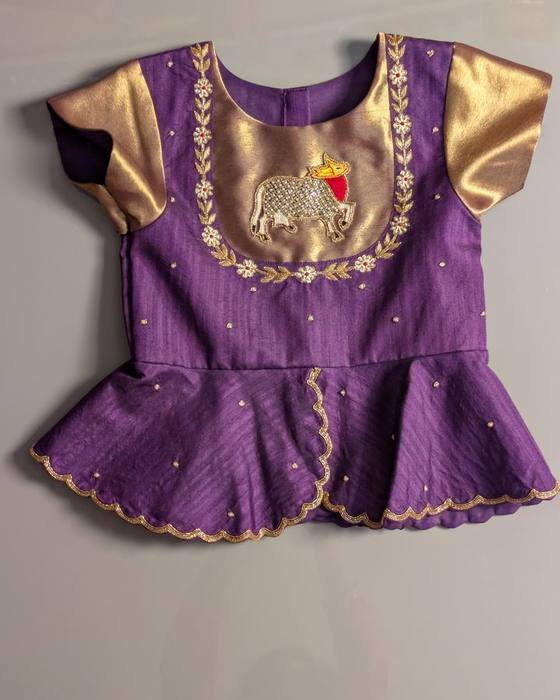 Purple Embroidered Peplum Blouse Kids Wear