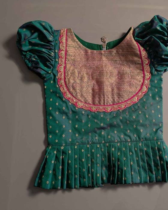 Teal Green Peplum Blouse With Pearl Buttons Kids Wear