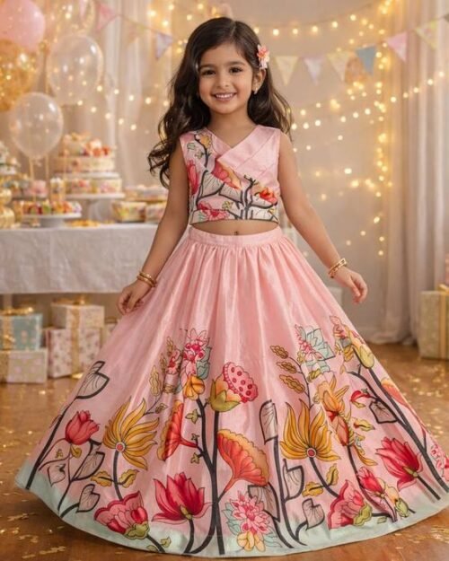 Pink Floral Cold-shoulder Wrap Top Kids Wear