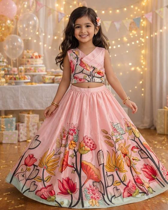 Pink Floral Cold-shoulder Wrap Top Kids Wear