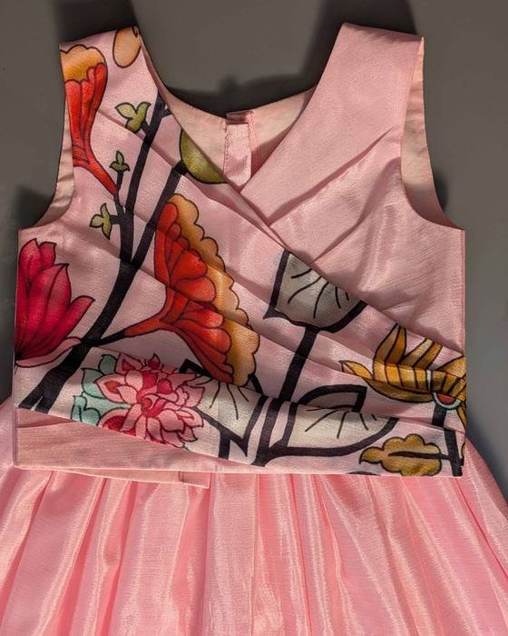Pink Floral Cold-shoulder Wrap Top Kids Wear