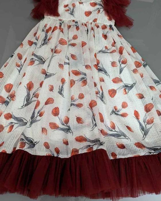 Ivory Floral-printed Sleeveless Gown
