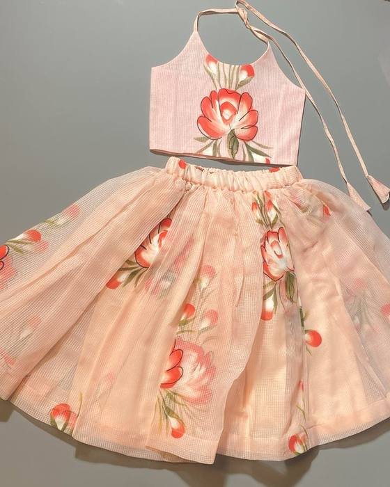 Pink Floral Halter-tie Crop Top Kids Wear