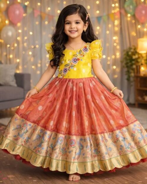 Yellow Floral-embroidered Peplum Blouse Kids Wear