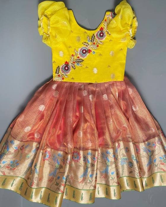 Yellow Floral-embroidered Peplum Blouse Kids Wear