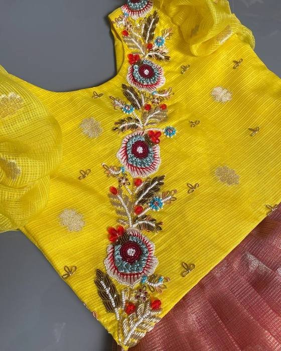 Yellow Floral-embroidered Peplum Blouse Kids Wear