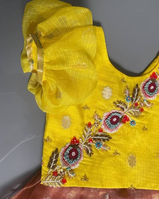 Yellow Floral-embroidered Peplum Blouse Kids Wear