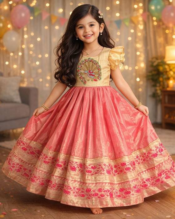 Cream Peacock-embroidered Peplum Blouse Kids Wear
