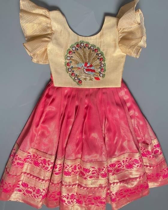 Cream Peacock-embroidered Peplum Blouse Kids Wear