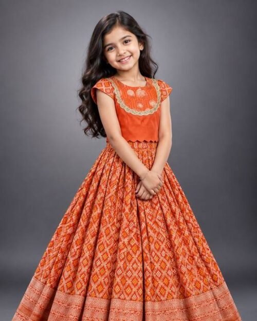Orange Ruffled-collar Embroidered Blouse Kids Wear