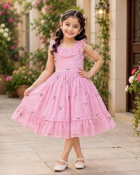 Pink Scalloped Peter Pan Collar Sleeveless Frock
