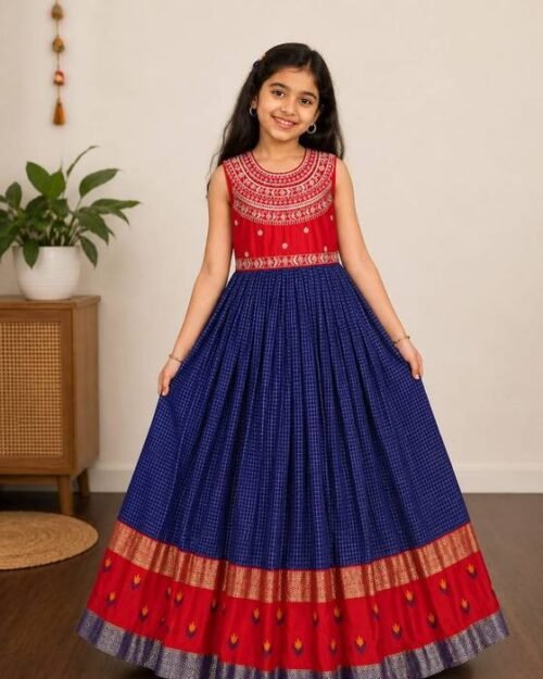 Red Embroidered Yoke Sleeveless Bodice Kids Wear