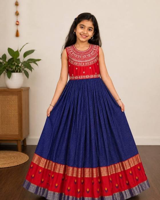 Red Embroidered Yoke Sleeveless Bodice Kids Wear