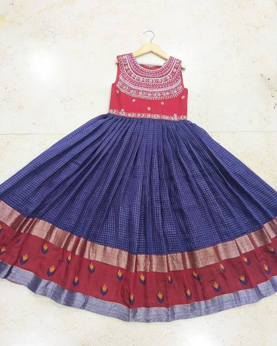 Red Embroidered Yoke Sleeveless Bodice Kids Wear