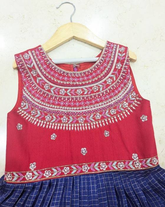 Red Embroidered Yoke Sleeveless Bodice Kids Wear