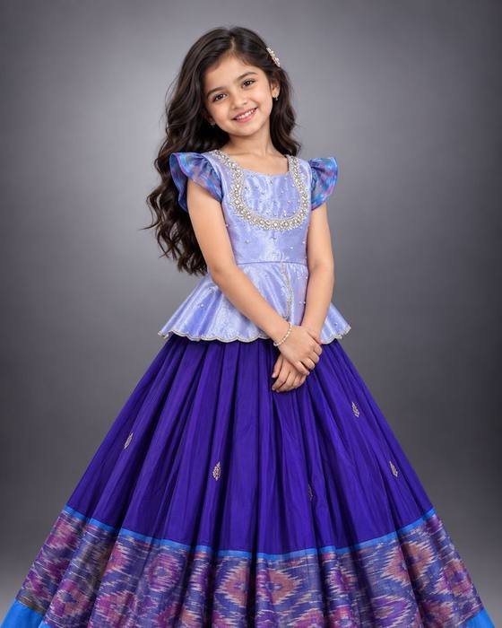 Lavender-blue Ruffled Cap-sleeve Peplum Blouse With Embellished Collar Kids Wear