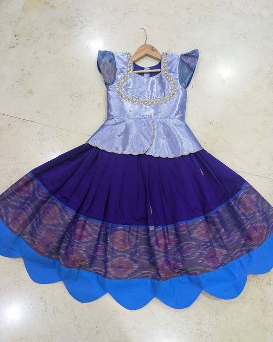 Lavender-blue Ruffled Cap-sleeve Peplum Blouse With Embellished Collar Kids Wear