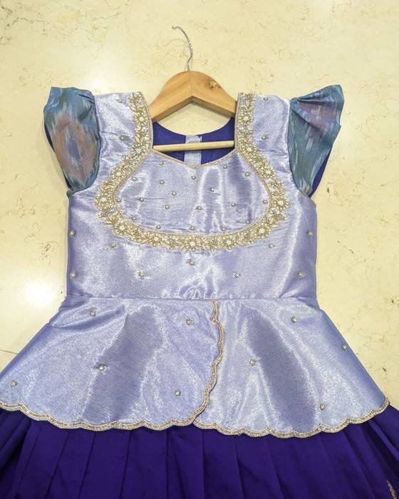 Lavender-blue Ruffled Cap-sleeve Peplum Blouse With Embellished Collar Kids Wear