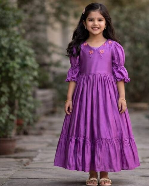 Purple Satin Long-sleeve Gown