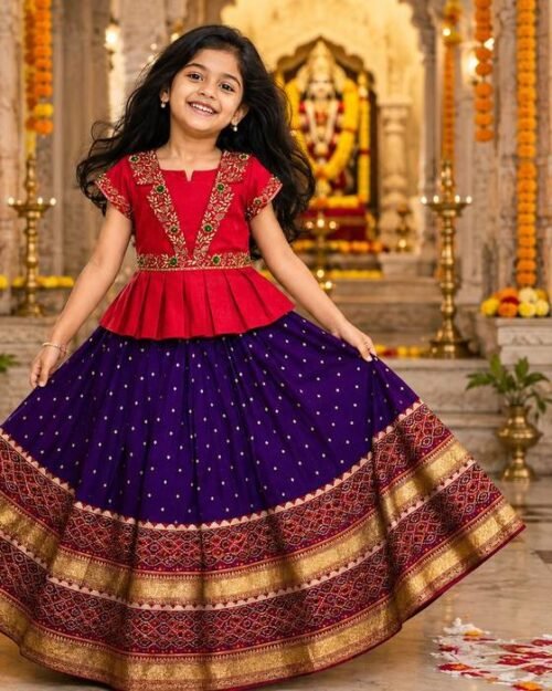 Red Pleated Peplum Bodice Kids Wear