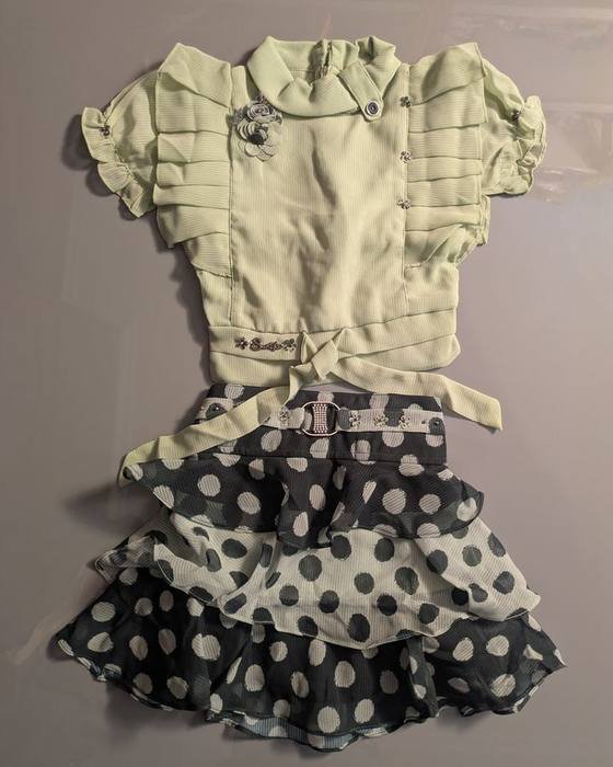 Pastel Green Pintucked Blouse With Brooch And Tie Kids Wear