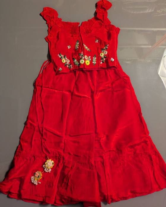 Red Gown With Delicate Floral Embroidery