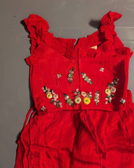 Red Gown With Delicate Floral Embroidery