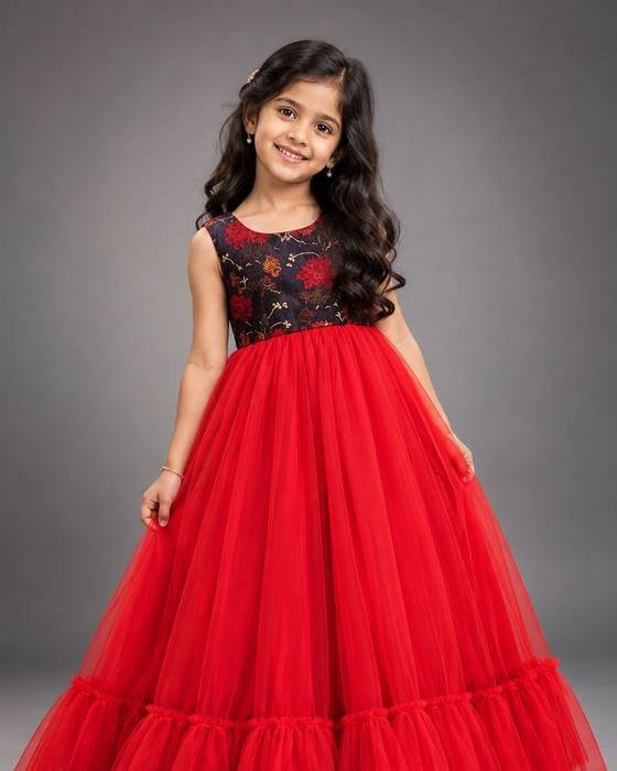 Black Floral-sequined Yoke Kids Wear