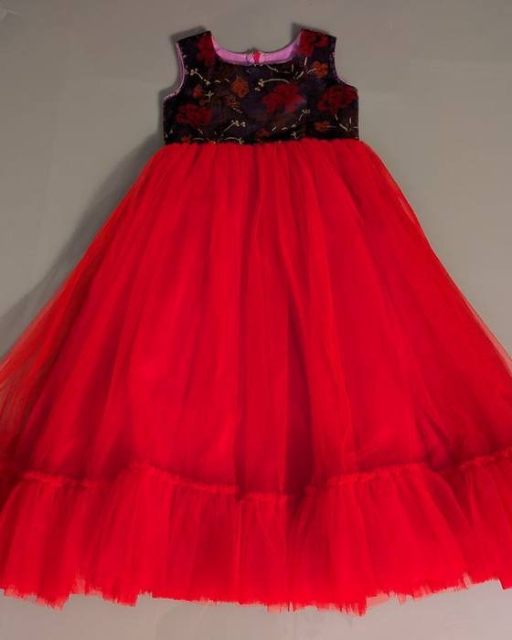 Black Floral-sequined Yoke Kids Wear