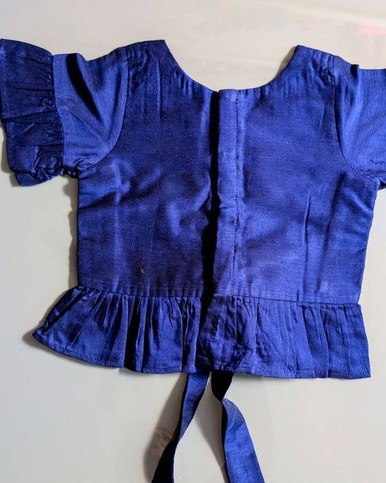 Royal Blue Satin Puff-sleeve Top With Back Bow Kids Wear