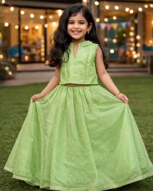 Sage Green Sleeveless Peplum Blouse With Brooch Kids Wear