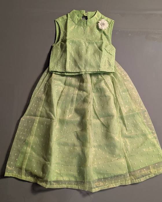 Sage Green Sleeveless Peplum Blouse With Brooch Kids Wear