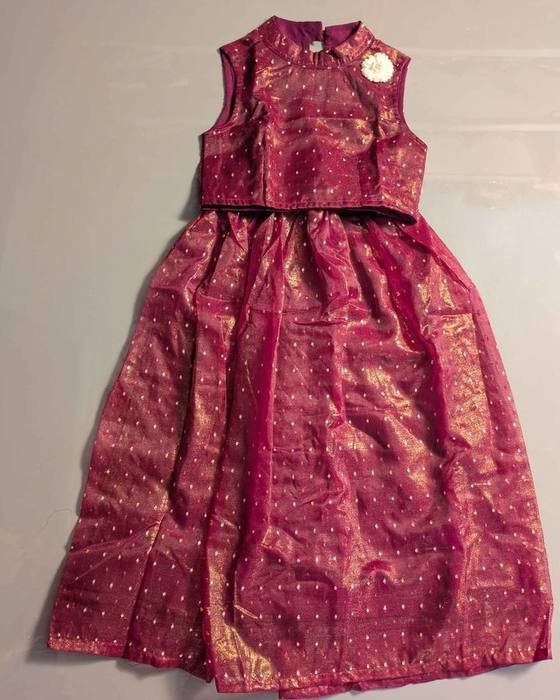 Maroon Peplum Blouse With Golden Shimmer Fabric Kids Wear