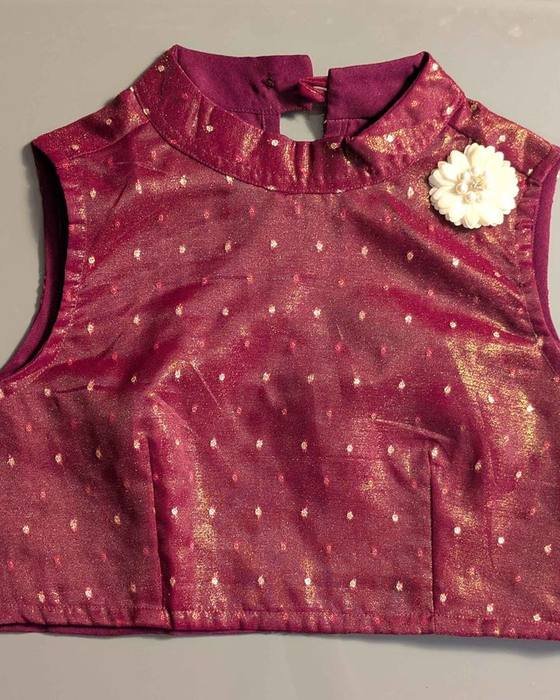 Maroon Peplum Blouse With Golden Shimmer Fabric Kids Wear