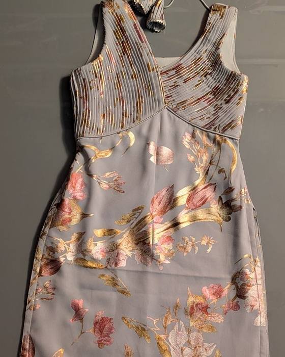 Beige Floral-printed Halter Bodice Kids Wear